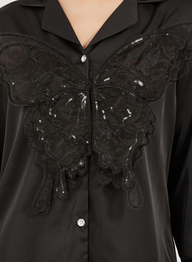 Styli Styli Satin Pajama Set with Butterfly Detail  - Image 3