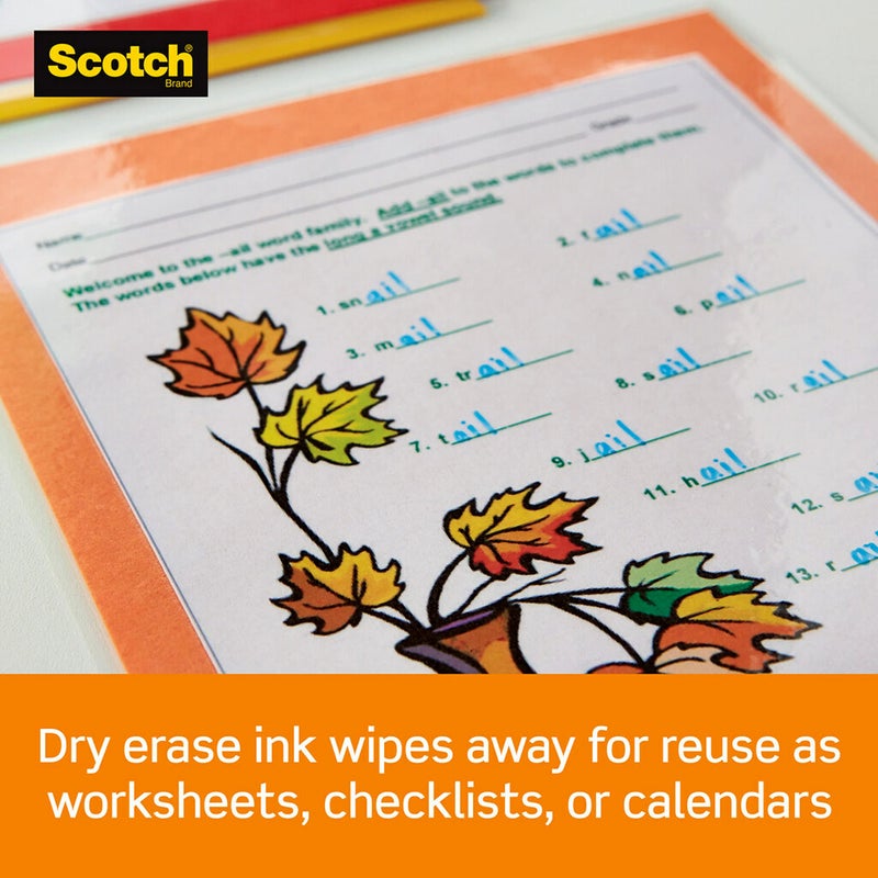 Scotch dry erase Thermal Laminating Pouches, 50-Pack, Works with Dry Erase Markers, Reuseable Worksheets, Calendars, Checklists, 8.9 x 11.4 Inches, Letter Size, Clear Professional Finish (TP3854-50DE) - Image 5