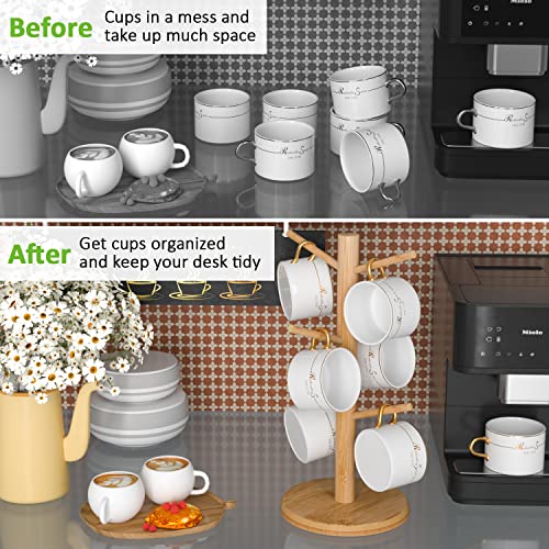 Wisuce Bamboo Mug Tree with Thicker Base - Countertop Coffee Cup Stand with 6 Hooks - Image 3