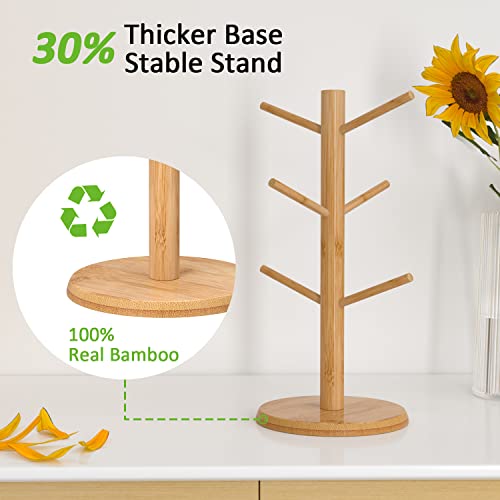 Wisuce Bamboo Mug Tree with Thicker Base - Countertop Coffee Cup Stand with 6 Hooks - Image 5