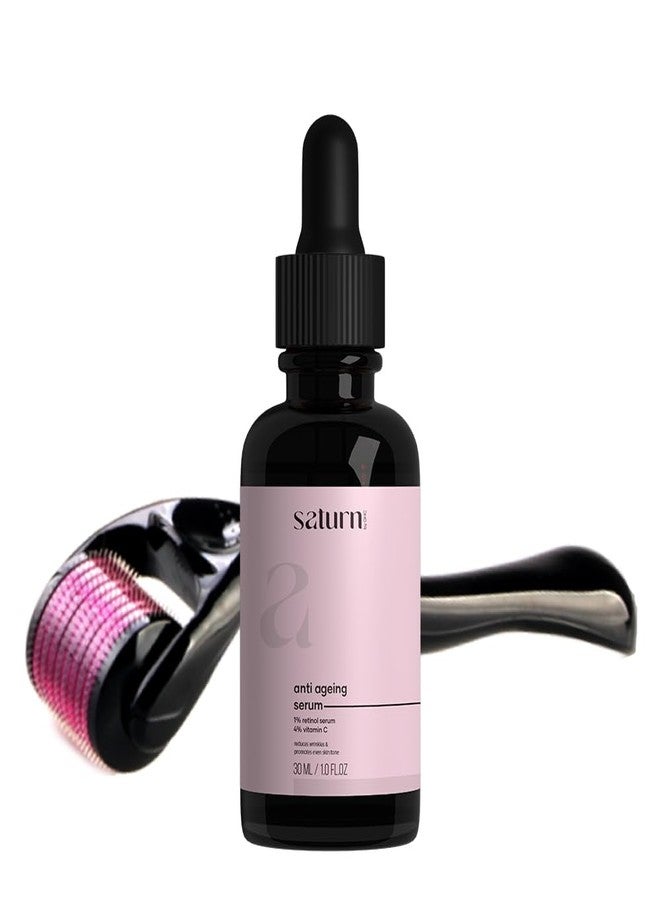Saturn by GHC Anti-Aging Skincare Bundle: 1% Retinol Face Serum (30ml) and 0.5mm Derma Roller - Night Serum with Vitamin C, Niacinamide | Hyaluronic Acid for Fine Line Reduction and Radiant Skin - Image 1