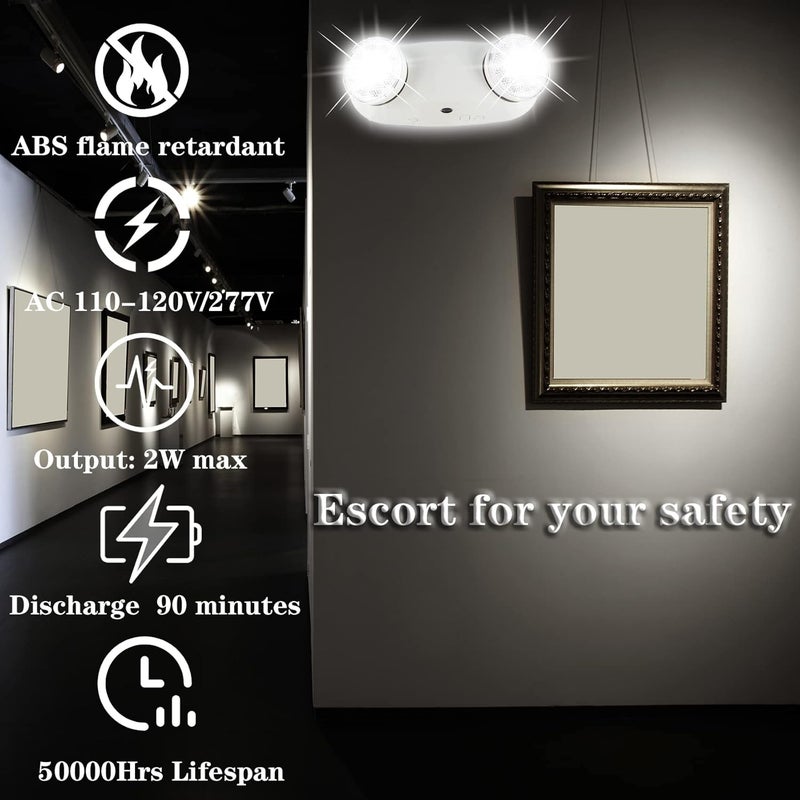 LED Flying Direct Emergency Light with Two Adjustable Heads, Commercial Emergency Exit Lighting, Battery Backup for Emergency Light, AC 120-277V, UL Listed - Image 3