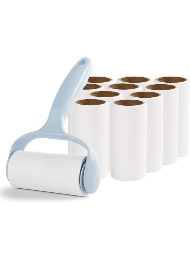 ECVV Lint Roller Remover Set, Ultra-Sticky Dog/Cat Hair Removal Tool with 360 Sheets (9 Refills + 1 Handle), Fluff Brush for Clothing, Carpets, Car Seats, and Dust Removal (Blue) - Image 1