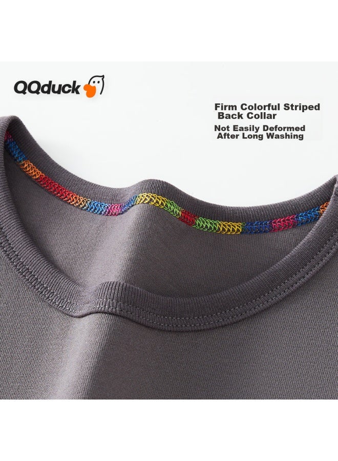 Qq Duck Children's Clothing, Boys' Short Sleeve T-shirt, Girls' Top, Summer Student Wear, Patchwork Dark Gray; Size 150 - Image 3