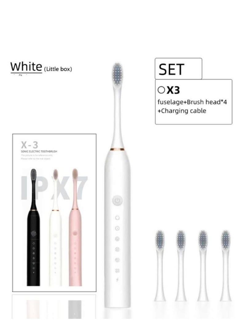 OASIS-TH Sonic Electric Toothbrush Rechargeable Ideal for Adults Children, 6 Optional Modes IPX7 USB Fast Charging Electric Ultrasonic Toothbrush With 2 Min BuildIn Timer & 4 Replacement Brush Heads White Color - Image 1
