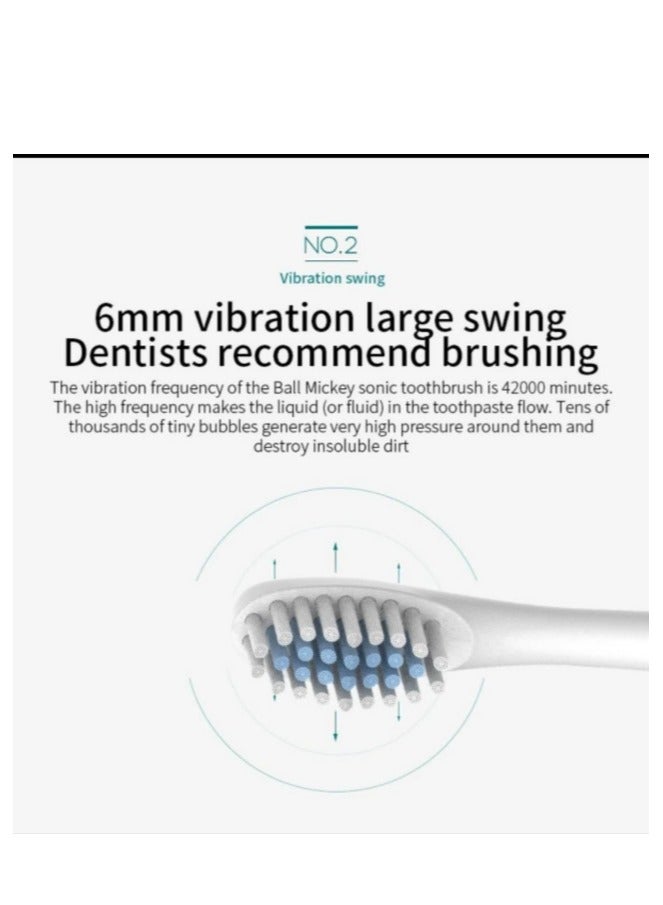 OASIS-TH Sonic Electric Toothbrush Rechargeable Ideal for Adults Children, 6 Optional Modes IPX7 USB Fast Charging Electric Ultrasonic Toothbrush With 2 Min BuildIn Timer & 4 Replacement Brush Heads White Color - Image 5