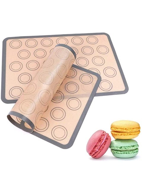 Macaron Silicone Baking Mat Non-Stick Silicon Macaroon Baking Half Sheet BPA Free Perfect Baking Pad Cookie Kit for for Macarons,Cake,Bread and Pastry Making Set of 2