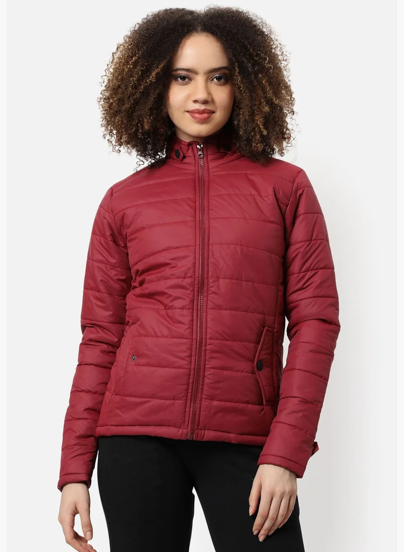 Campus Sutra Women's Puffer Regular Fit Bomber Jacket For Winter Wear