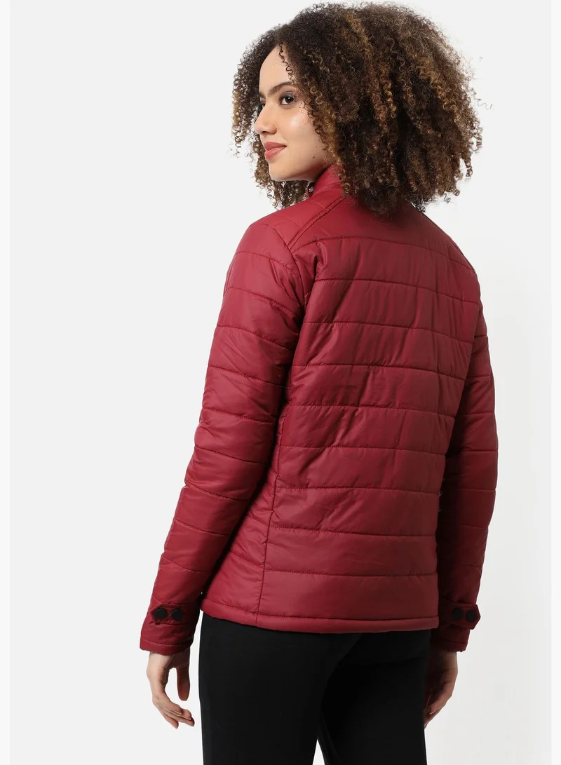Campus Sutra Women's Puffer Regular Fit Bomber Jacket For Winter Wear