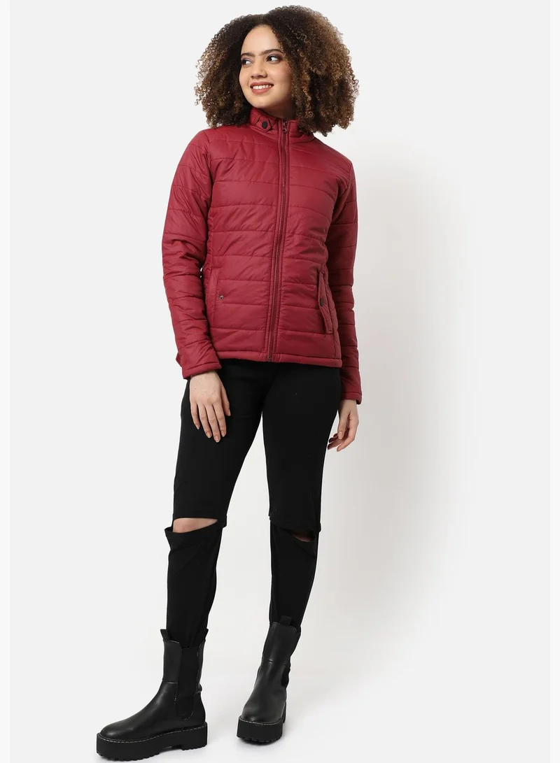 Campus Sutra Women's Puffer Regular Fit Bomber Jacket For Winter Wear