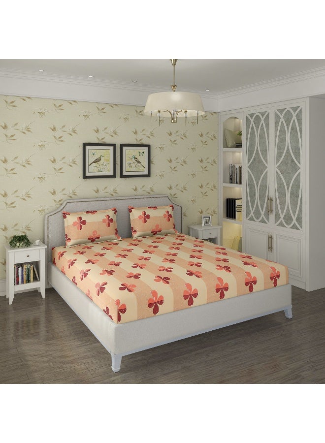 Status Contract Spring Summer Collection-Cotton Rich Double Bedsheet with 2 Pillow Covers for Bed Room, Home, Hotel-120 GSM | (Orange Clover), 120 Tc - Image 2