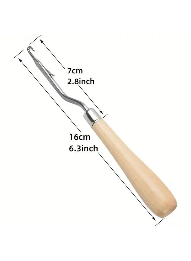 2 Pcs Light Brown Wooden Handle Latch Hooks 6.3 Inch Metal Crochet Needles for Wig Weaving Carpet Crafting - Image 4