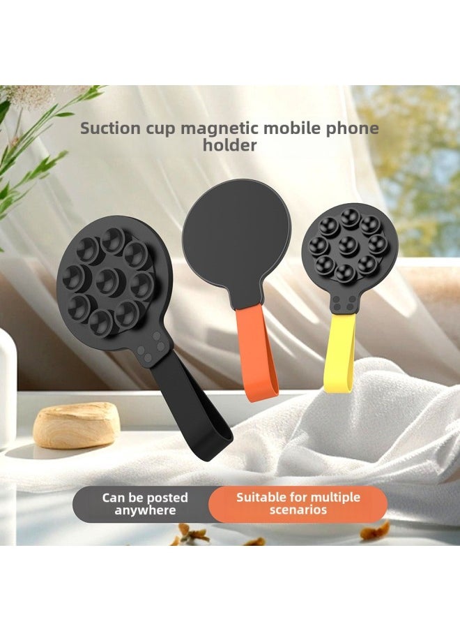 Generic Bathroom Kitchen Mirror Double-sided Adsorption Silicone Suction Cup Strong Magnetic Suction Mobile Phone Holder Small Portable Sturdy And Stable-Color:Magnetic Stand Orange  - Image 1
