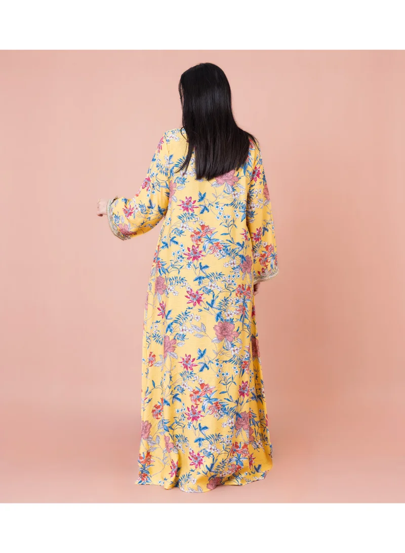 IKKXA Modern Embroidered Printed Jalabiya IK1032 Yellow