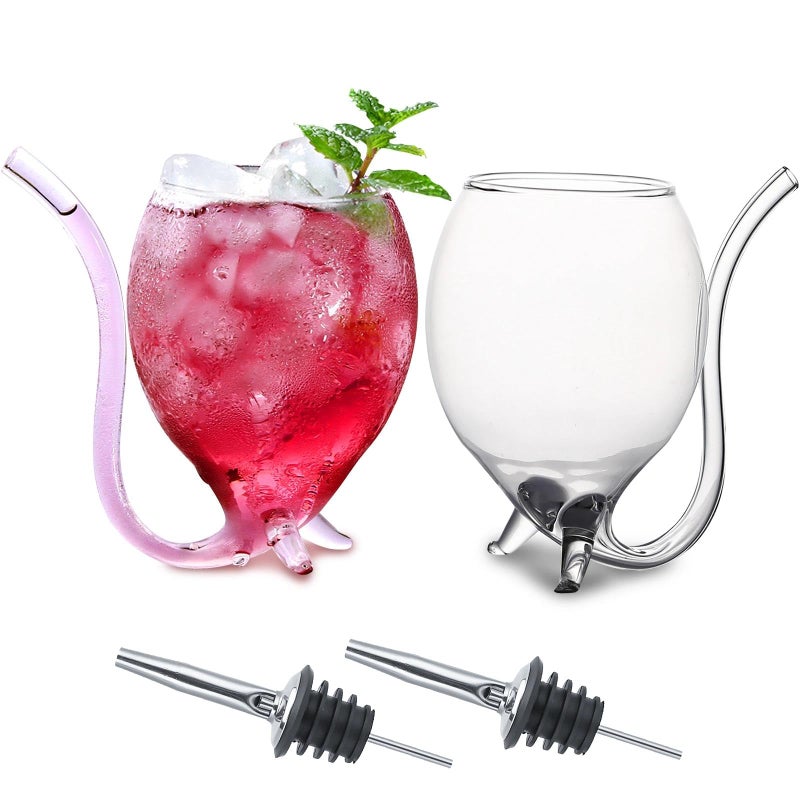 INFTYLE Vampire Wine Glass Set of 2 Cocktail Glass 12oz with Drinking Tube Straw Creative Glass Decanter Cups Mugs for Wine Champagne Juice Home Bar Party Club Glassware Barware Tool - Image 1