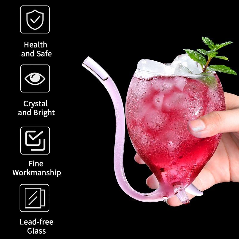 INFTYLE Vampire Wine Glass Set of 2 Cocktail Glass 12oz with Drinking Tube Straw Creative Glass Decanter Cups Mugs for Wine Champagne Juice Home Bar Party Club Glassware Barware Tool - Image 4