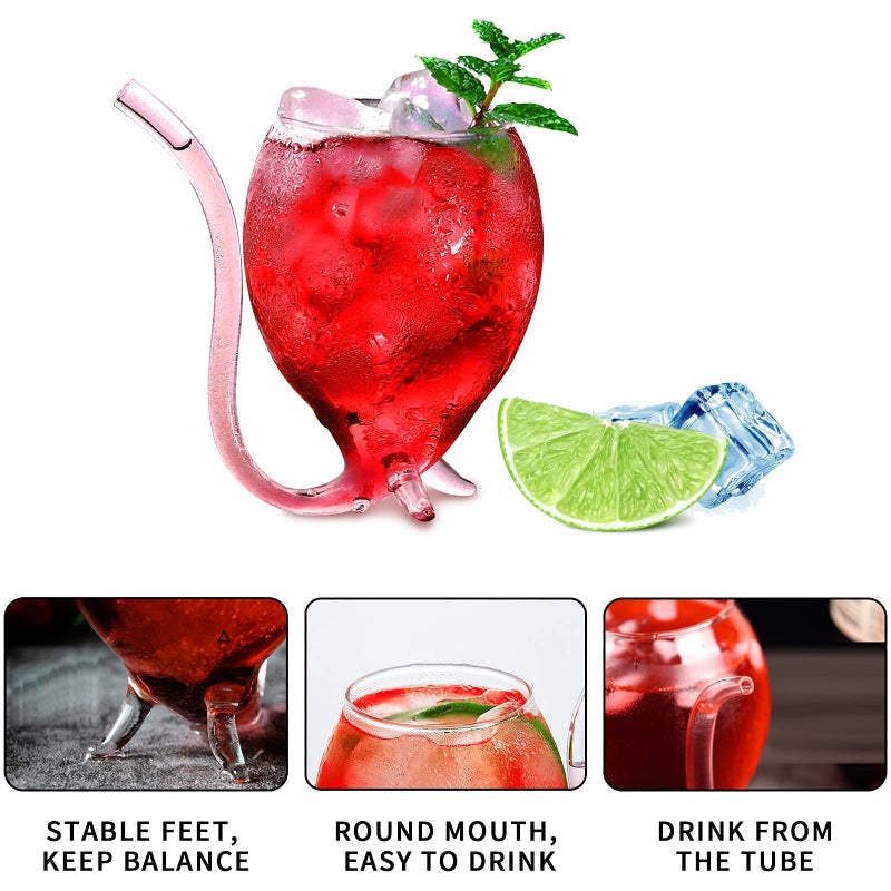 INFTYLE Vampire Wine Glass Set of 2 Cocktail Glass 12oz with Drinking Tube Straw Creative Glass Decanter Cups Mugs for Wine Champagne Juice Home Bar Party Club Glassware Barware Tool - Image 2