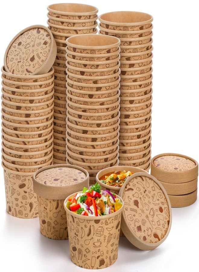 Cedilis 50 Pack Paper Containers with Lids, To Go Paper Soup Container, Disposable Kraft Food Cup for Hot or Cold Soup, Ice Cream, Yogurt (8oz) - Image 1