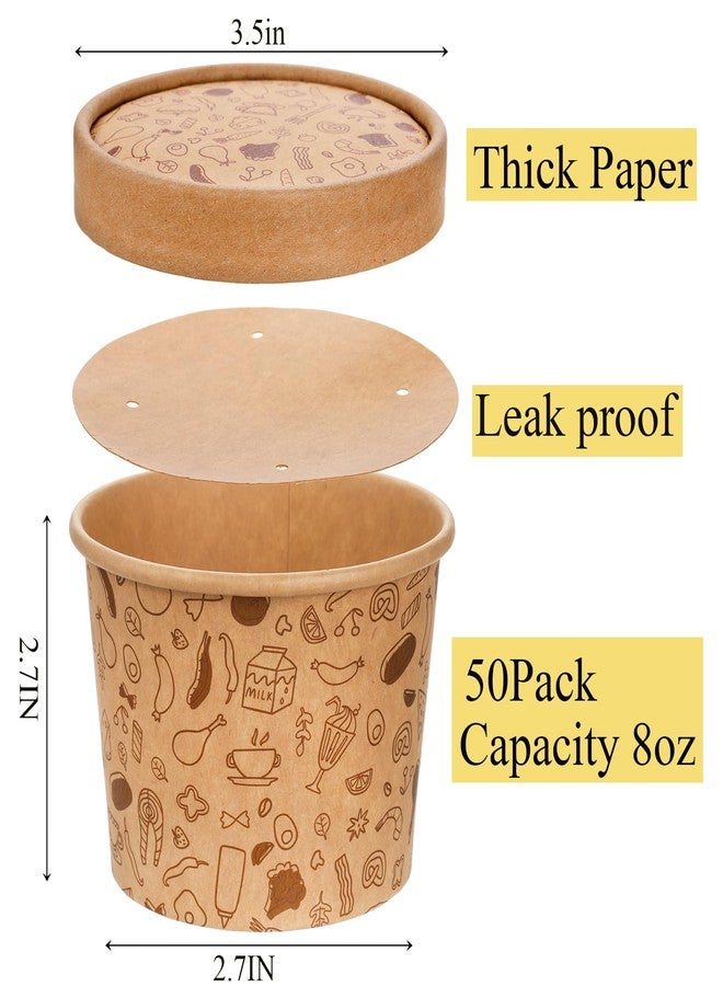 Cedilis 50 Pack Paper Containers with Lids, To Go Paper Soup Container, Disposable Kraft Food Cup for Hot or Cold Soup, Ice Cream, Yogurt (8oz) - Image 2