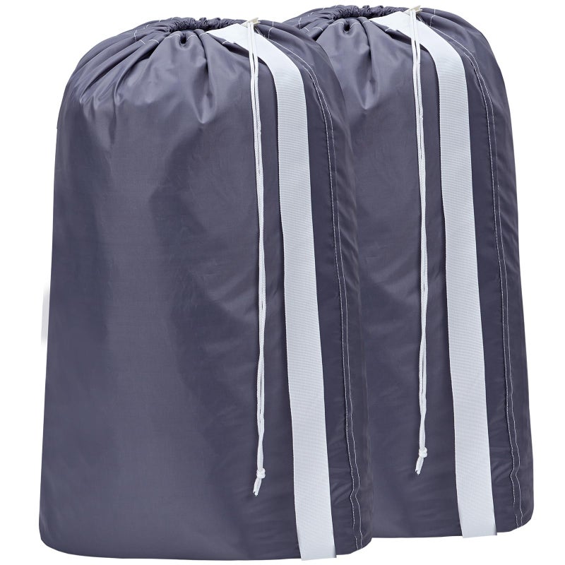 HOMEST 2 Pack XL Nylon Laundry Bag with Strap Large Dirty Garments Organizer Easy Fit a Hamper or Clothing Basket Can Carry Up to 4 Loads of Clothes Grey