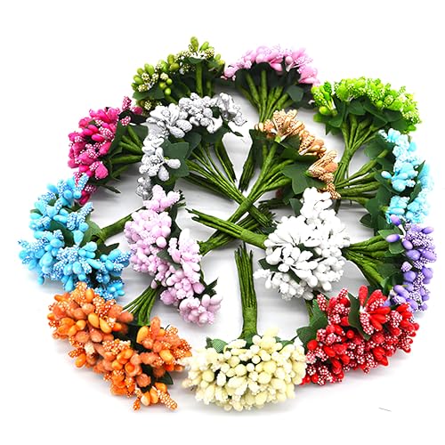 Excellentcrafts Artificial Pollen Flowers for Tiara Making & Jewelry Making Pack of 144 Pollen Multi/Mix Colour (12 Bunch of 12 Pollen Each) - Image 1
