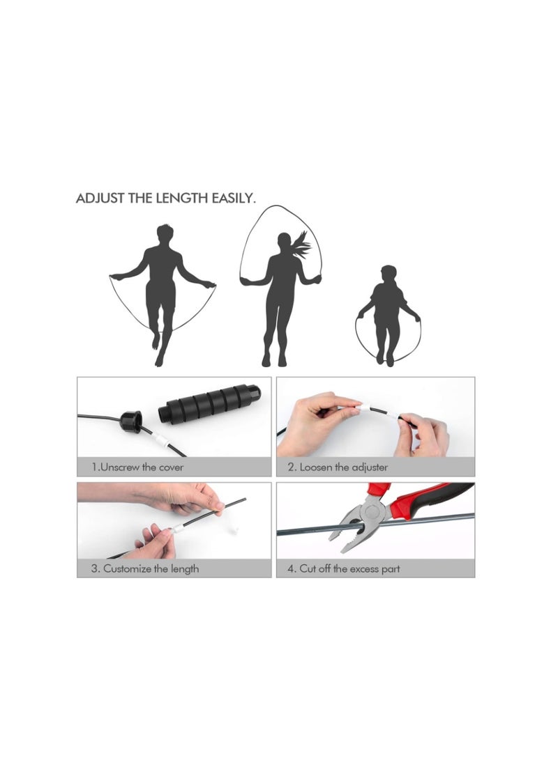 Loocio Jump Rope (Heavy duty Alloy Steel), Tangle-Free Rapid Speed Jumping Rope Cable with Ball Bearings for Women, Men, and Kids 7+, Adjustable Steel Jump Rope Workout with Foam Handles for Fitness, Home Exercise & Slim Body - Image 4
