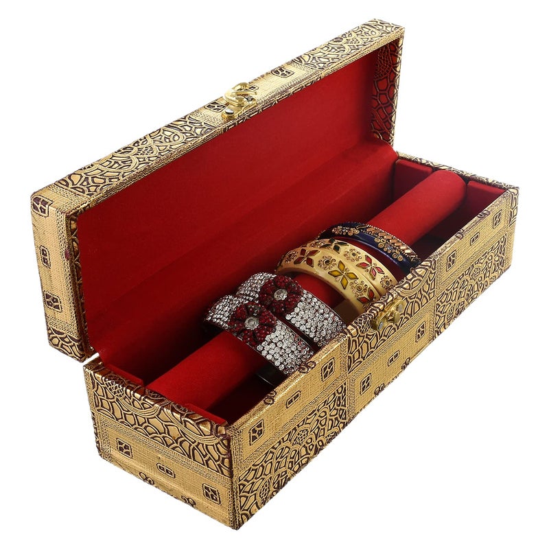 Kuber Industries Kuber Industries Multipurpose Wooden Emobssed Design 1 Rod Bangle Box/Organizer/Case With Swing Arm Lock System (Gold)-47KM0545  - Image 4