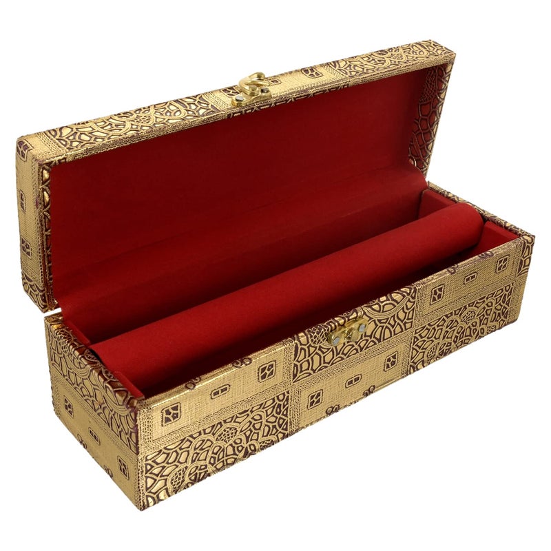 Kuber Industries Kuber Industries Multipurpose Wooden Emobssed Design 1 Rod Bangle Box/Organizer/Case With Swing Arm Lock System (Gold)-47KM0545  - Image 3