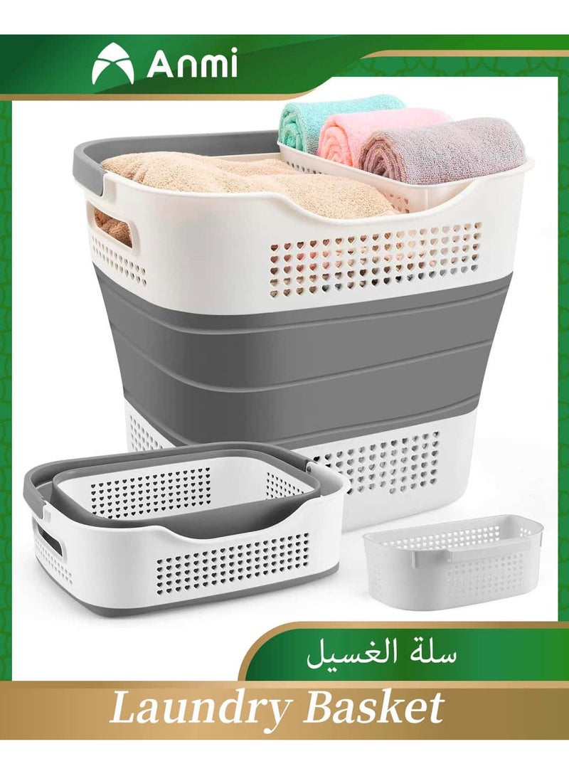Anmi 40L Foldable Laundry Basket with Handle (Dark Grey) - Image 1