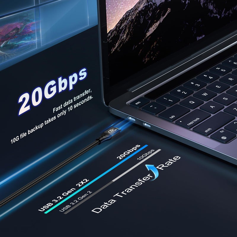ZIKNYDO USB C Cable 10FT, USBC 3.2 20Gbps Data transfer, 240W Fast Charging Type C to Type C, 4K@144Hz / 60Hz, 8K@30Hz USB C Monitor Video Cable for Thunderbolt 4, MacBook Pro, iPad, Dell XPS, VR (3m) - Image 2