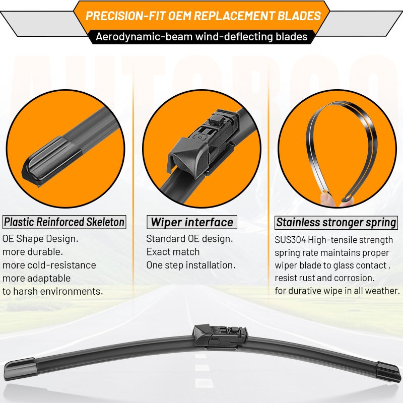 AUTOBOO 24"+18" Windshield Wipers with 14" Rear Wiper Blade Replacement for Mazda CX-5 CX-9 CX5 CX9 2017 2018 2019 2020 2021 2022 2023 2024 2025-Original Factory Quality (Pack of 3) - Image 4
