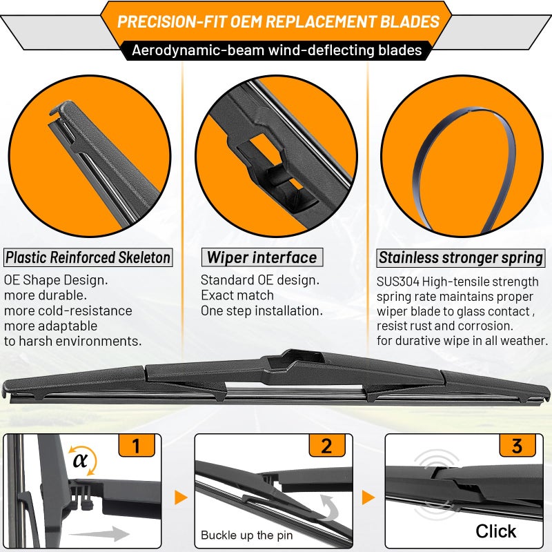 AUTOBOO 24"+18" Windshield Wipers with 14" Rear Wiper Blade Replacement for Mazda CX-5 CX-9 CX5 CX9 2017 2018 2019 2020 2021 2022 2023 2024 2025-Original Factory Quality (Pack of 3) - Image 5