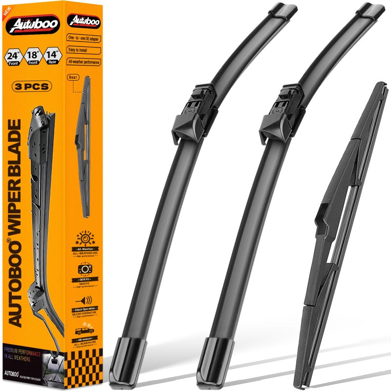 AUTOBOO 24"+18" Windshield Wipers with 14" Rear Wiper Blade Replacement for Mazda CX-5 CX-9 CX5 CX9 2017 2018 2019 2020 2021 2022 2023 2024 2025-Original Factory Quality (Pack of 3) - Image 1