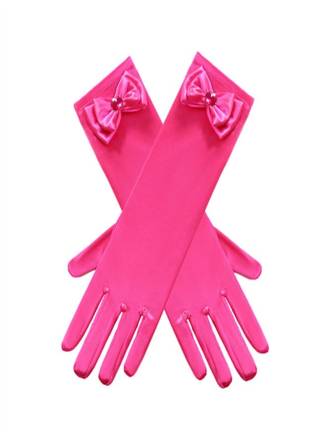 Loquat Girls' Spring and Autumn Long Gloves Rose Red  - Image 2