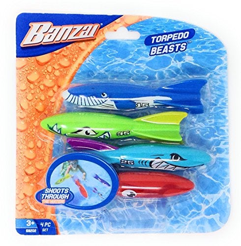 Banzai Swimming Pool Diving Toys Torpedo Beasts Sharks 4 in a Pack Ages 3 - Image 1