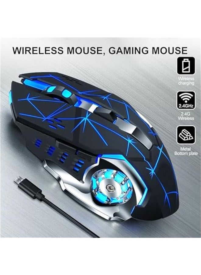 Generic - Wireless Gaming Mouse,Rgb Dual Mode (Bluetooth 5.1 + Usb) 2.4ghz Rechargeable Silent Mice 1600 Dpi Wireless Gaming Mouse With 6 ons 25hrs for Windows/Mac, Rechargeable(Black Blue) - Image 1