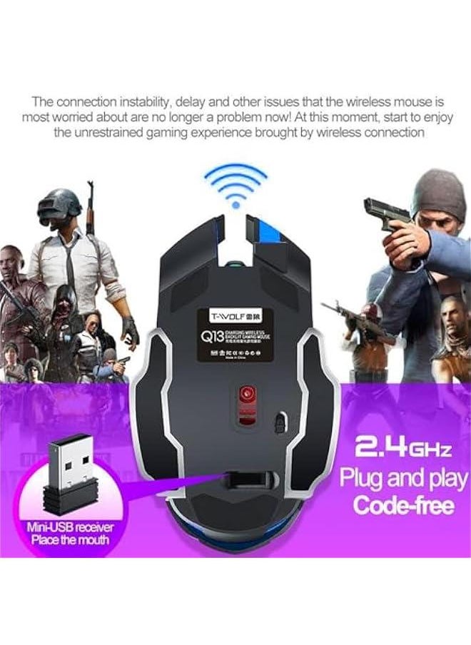 Generic - Wireless Gaming Mouse,Rgb Dual Mode (Bluetooth 5.1 + Usb) 2.4ghz Rechargeable Silent Mice 1600 Dpi Wireless Gaming Mouse With 6 ons 25hrs for Windows/Mac, Rechargeable(Black Blue) - Image 1