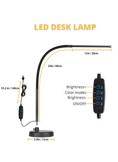 LOOPITYS LED Desk Lamp, Swing Arm Architect Task Lamp with Long Flexible Gooseneck, 3 Color Modes, and USB Adapter, Dimmable Desk Light for Home/Office/Drafting/Reading/Piano  - Image 3
