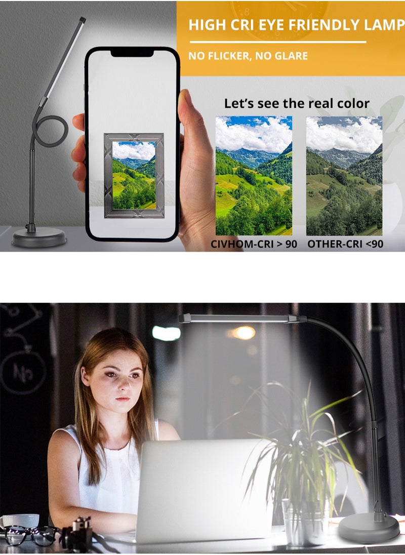 LOOPITYS - LED Desk Lamp, Swing Arm Architect Task Lamp with Long Flexible Gooseneck, 3 Color Modes, and USB Adapter, Dimmable Desk Light for Home/Office/Drafting/Reading/Piano - Image 1