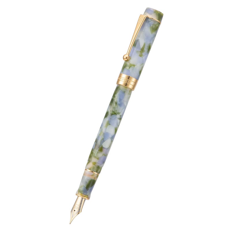Lanxivi Jinhao Classic Fountain Pen Blue Green Celluloid, Medium Nib with Conveter and Pen Case Set - Image 3