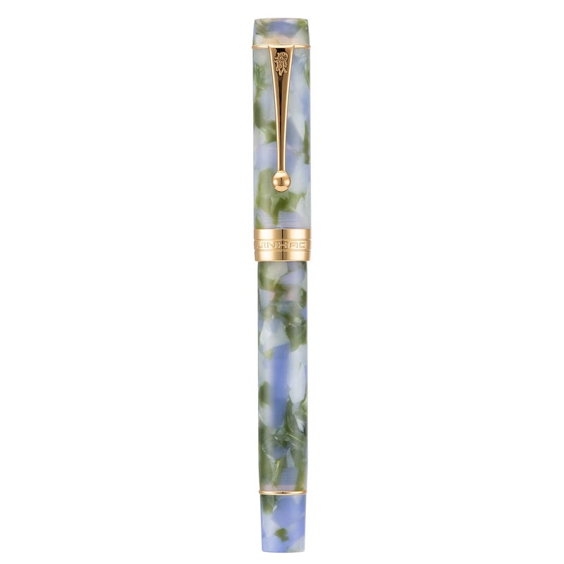 Lanxivi Jinhao Classic Fountain Pen Blue Green Celluloid, Medium Nib with Conveter and Pen Case Set - Image 2