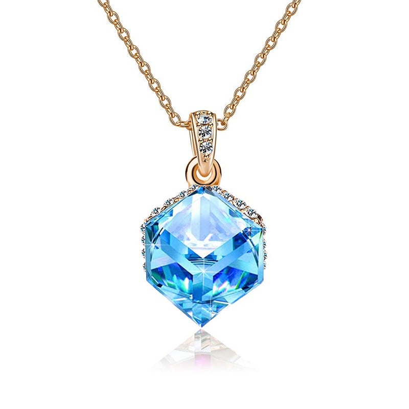 EVEVIC Color Changing Cubic Austrian Crystal Pendant Necklaces for Women 14K Gold Plated Hypoallergenic Jewelry (Aquamarine) - Image 1