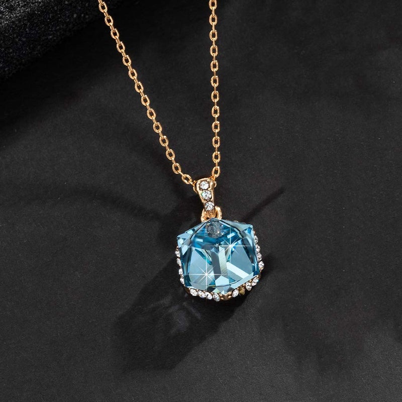 EVEVIC Color Changing Cubic Austrian Crystal Pendant Necklaces for Women 14K Gold Plated Hypoallergenic Jewelry (Aquamarine) - Image 3