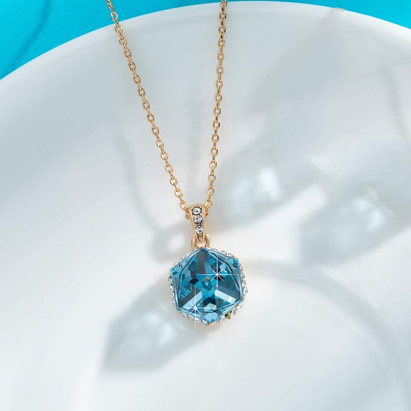 EVEVIC Color Changing Cubic Austrian Crystal Pendant Necklaces for Women 14K Gold Plated Hypoallergenic Jewelry (Aquamarine) - Image 5