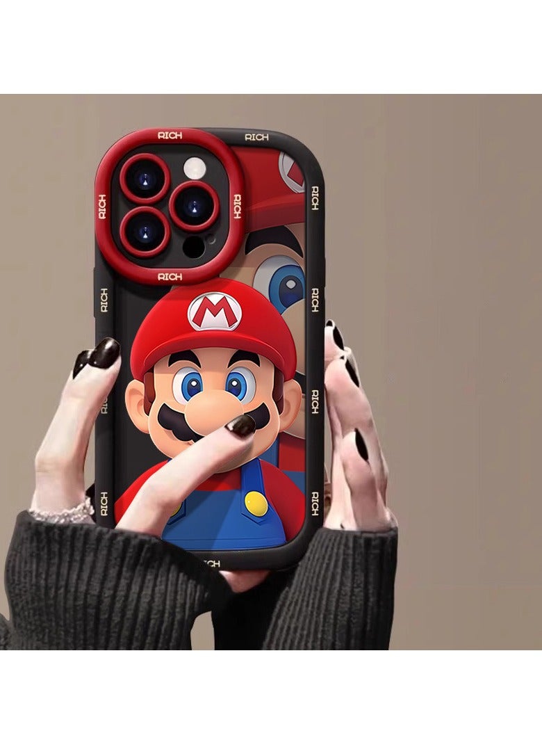 NIBEMINENT Mario Protective TPU Case Cover For iPhone 16, Puff Black/Red Hat White Letter Mario