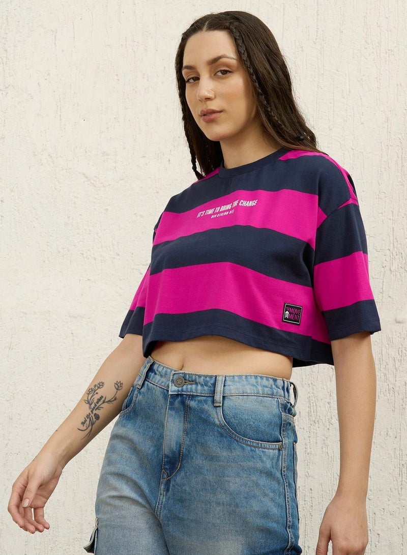 هوبرهولمي تيشيرت نسائي مخطط بألوان متعددة بياقة مستديرة وأكمام قصيرة - Image 2