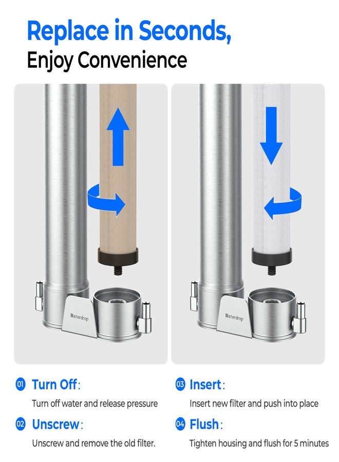 ووتر دروب فلتر مياه Waterdrop WD-DSC2 أسفل الحوض، بديل لنظام ترشيح المياه Waterdrop DST المصنوع من الفولاذ المقاوم للصدأ أسفل الحوض، فلاتر مياه بديلة، تقلل الكلور، عمر افتراضي طويل يصل إلى 12 شهرًا - Image 5