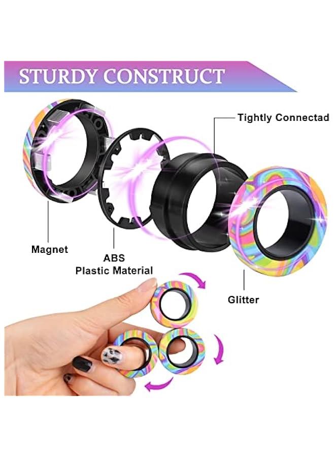 9Pcs Magnetic Rings Fidget Toy Set, ADHD Anxiety Magnetic Fidget Toys Adults Fidget Spinner Rings for Relief, Gifts for 8+ Year Old Teen Boy Easter Basket Stuffers Gifts for Teens Boys Adults  - Image 2