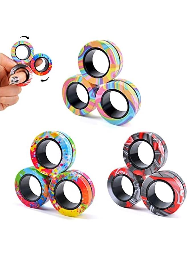 9Pcs Magnetic Rings Fidget Toy Set, ADHD Anxiety Magnetic Fidget Toys Adults Fidget Spinner Rings for Relief, Gifts for 8+ Year Old Teen Boy Easter Basket Stuffers Gifts for Teens Boys Adults  - Image 1