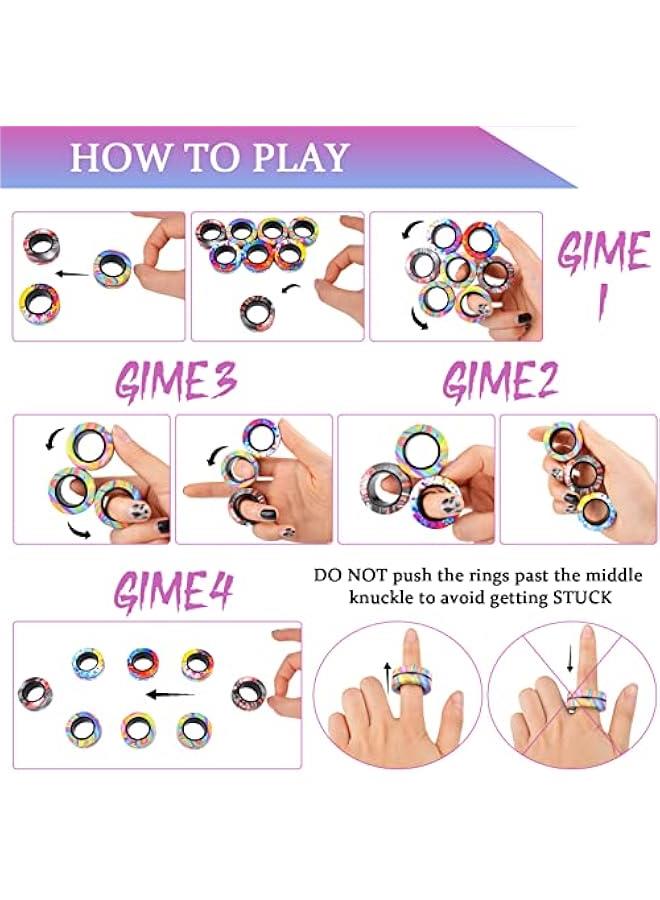 9Pcs Magnetic Rings Fidget Toy Set, ADHD Anxiety Magnetic Fidget Toys Adults Fidget Spinner Rings for Relief, Gifts for 8+ Year Old Teen Boy Easter Basket Stuffers Gifts for Teens Boys Adults  - Image 5